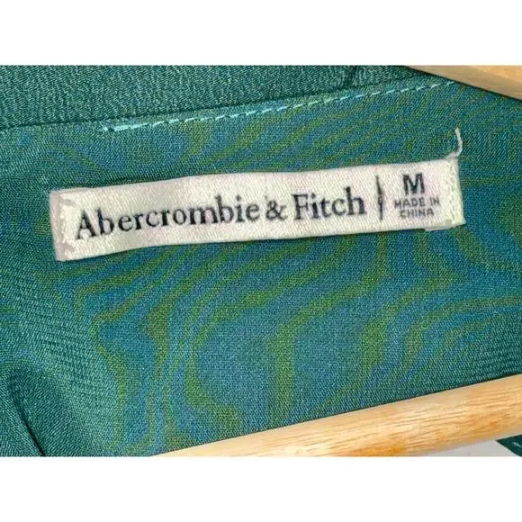 Abercrombie & Fitch Green V-Neck Tie Front Long Sleeve Mini Dress Womens Size M - Picture 3 of 6